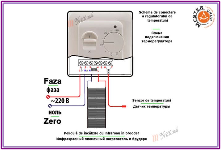 Schema de conectare a termostatului