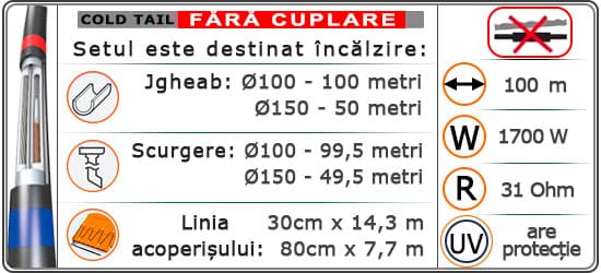 Cablu MHCX17-1700Wǀ100 m¹ Rezistiv + Protecție UV + Ecran.