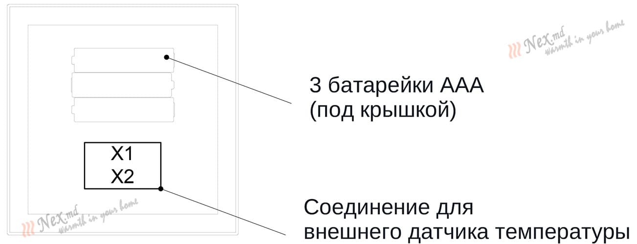 Вид с обратной стороны mw-t Thermostat