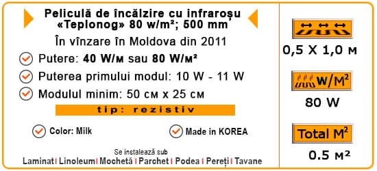 Film de încălzire cu infraroșu rezistiv «Econom» - 50 cm, 80 W