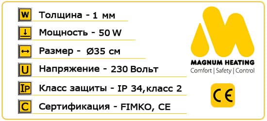 Подогрев (обогрев) для зеркала тех. характеристики