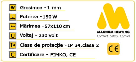 Oglindă încălzită (încălzită) 57x110 cm tehn. caracteristici