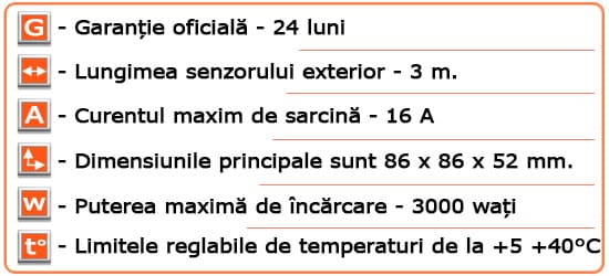 Caracteristici tehnice Termoregulator ”Rtc 70”