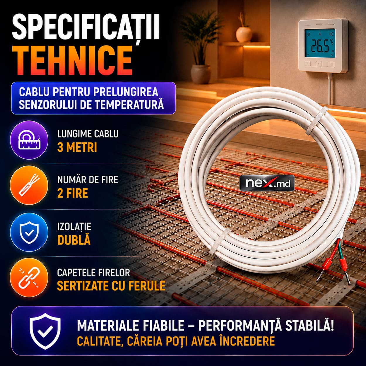 Caracteristicile tehnice ale cablului prelungitor al senzorului