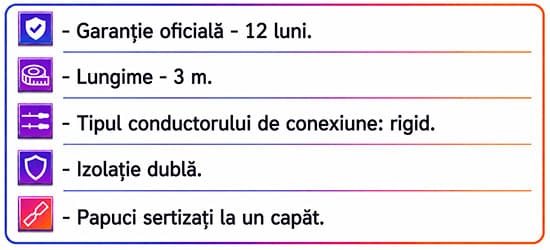 Specificații tehnice ale cablului de prelungire pentru senzorul extern de temperatură