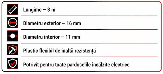 Caracteristicile tehnice ale tubului de montare pentru instalarea capătului rece al unei pardoseli încălzite