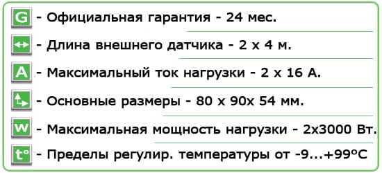 Технические характеристики Двухканальный терморегулятор ”Terneo k2”