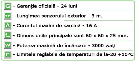 Caracteristici tehnice Termoregulator ”Terneo KT”