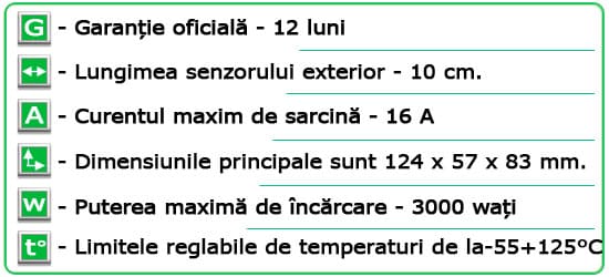 Caracteristici tehnice Termoregulator ”Terneo RZ”