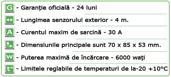 Caracteristici tehnice Termoregulator ”Terneo SN30”