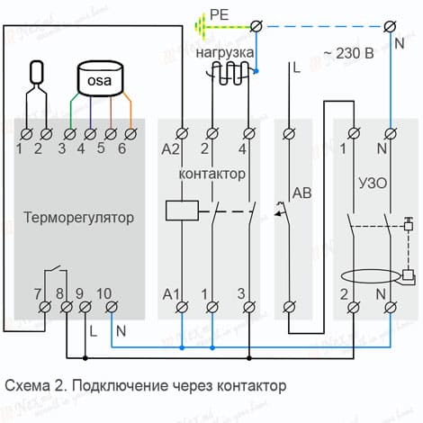 Схема 2 - Подключение Тернео Снег через контактор