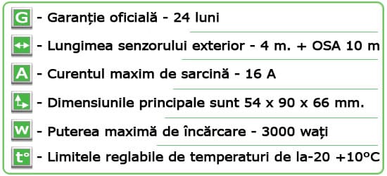 Caracteristici tehnice Termoregulator ”Terneo Sneg”