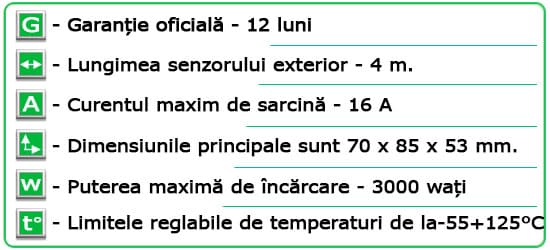 Caracteristici tehnice Termoregulator ”Terneo XD”