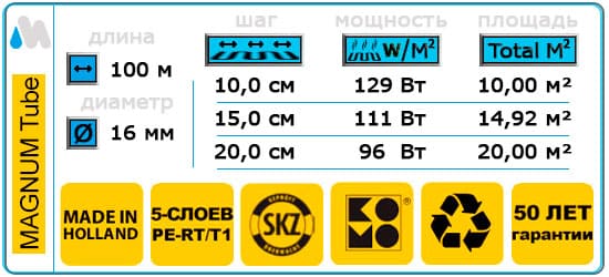 100 метров трубы Magnum PE-RT-16x2 для водяного теплого пола