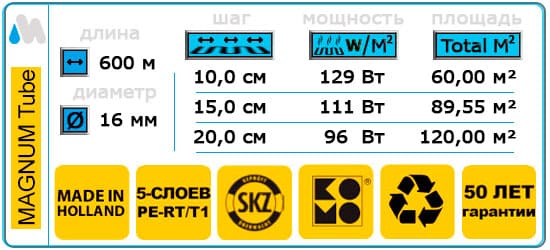 600 метров трубы Magnum PE-RT-16x2 для водяного теплого пола